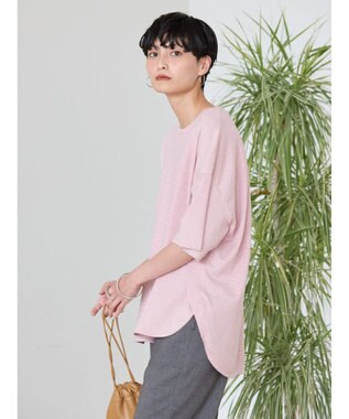 AMERICAN HOLIC 接触冷感裾ラウンドカットプルオーバー Border Pink