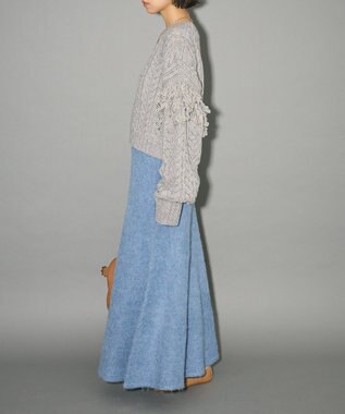 Green Parks フリンジスリーブショート丈ケーブルニット Light Gray