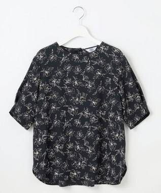 J.PRESS LADIES L 【洗える】ラインフラワープリント ブラウス ネイビーベース系