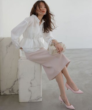 組曲 【WEB限定】ストレッチダンボール タイトスカート ローズ系