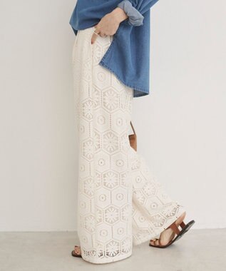 WEGO 【ANGIE VINTAGE】クロシェレースワイドイージーパンツ ホワイトアイボリー