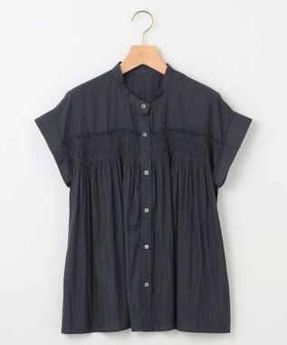 組曲 L ギャザーライトデシンシャーリング ブラウス ネイビー系