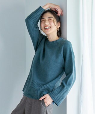 ANY 【6色展開】ラムウールラグランスリーブニット ダスティブルー