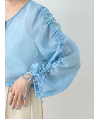 earth music&ecology キラキラシアーギャザーシャツ Blue