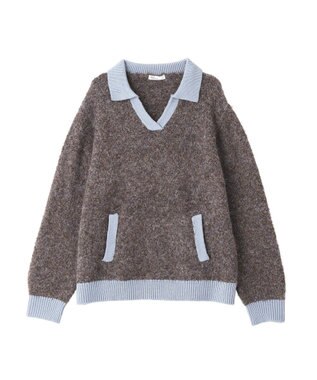 CRAFT STANDARD BOUTIQUE 配色Vネックニットプルオーバー Charcoal Gray