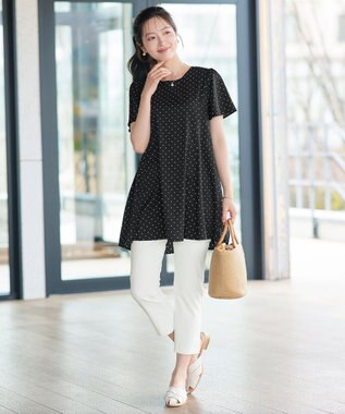 Tiaclasse L 【おのののかさん着用】半袖＆七分袖選べる袖丈バックフレアチュニック 半袖ドット