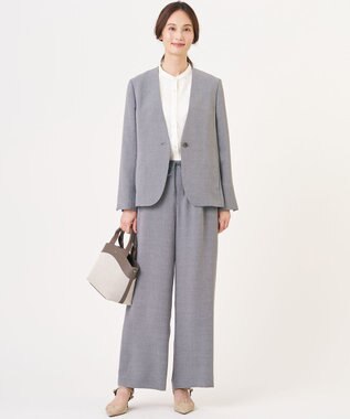 J.PRESS LADIES L 【セットアップ対応】MELANGE ライトツイル ノーカラー ジャケット ライトグレー系