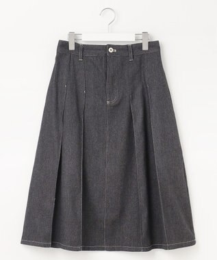 Feroux 【洗える】プリーツデニム スカート ブラック系