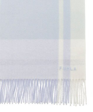 MOONBAT FURLA ウール混ラメ入りブロックチェックストールマフラー／幅30cm サックスブルー