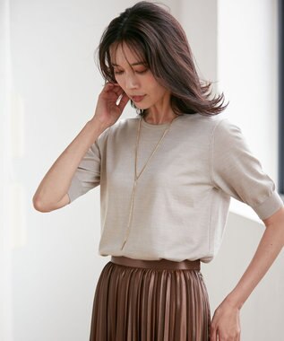 23区 【アンサンブル対応】サステナブルウール 半袖 ニット ライトベージュ