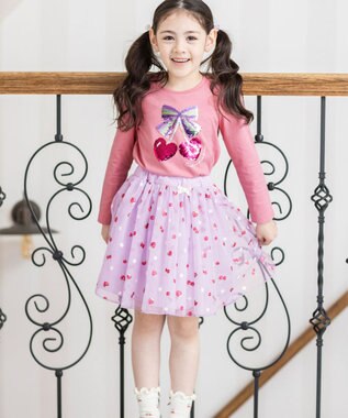 ANY KIDS ミラクルスパンコール 長袖 Tシャツ ピンク×チェリー