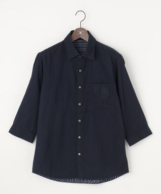 JOSEPH ABBOUD 【2WAY】ライトリバーシブルストライプシャツ ネイビー系1