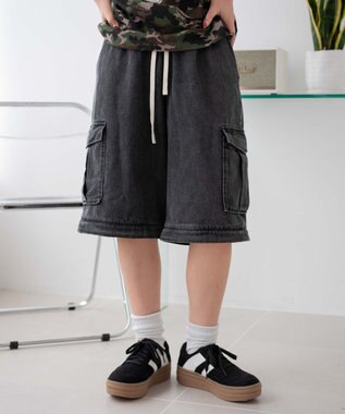 WEGO 【ウエストゴム/2WAY】2WAYデニムカーゴパンツ デニムブラック