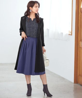 Tiaclasse L 【洗える】フラップポケットタックフレアスカート ブルー