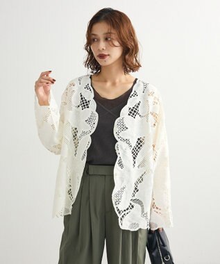 Green Parks ・ＥＬＥＮＣＡＲＥ　ＤＵＥ　レーシーカーディガン Ivory