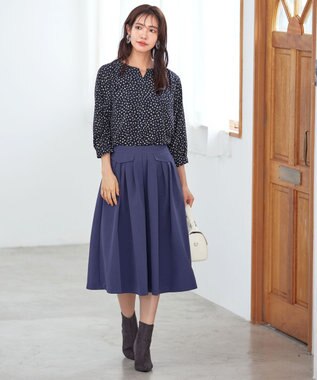 Tiaclasse L 【洗える】フラップポケットタックフレアスカート ブルー
