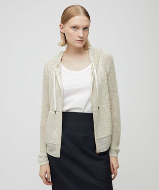 BEIGE， 【洗える】OPTICAL / ペーパーヤーンフーディージップニット Ecru