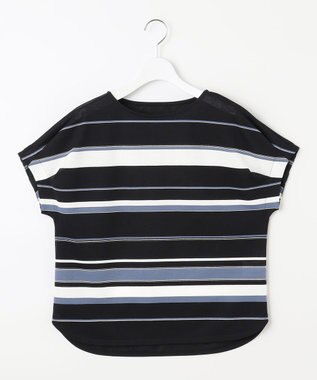 J.PRESS LADIES パネルボーダー フレンチスリーブ カットソー ブラック系1