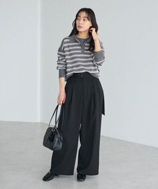 CRAFT STANDARD BOUTIQUE シアーボーダーポロ衿ニットプルオーバー Gray