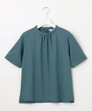 J.PRESS LADIES L 【接触冷感】プレーティングジャージー モックネック カットソー シーブルー系