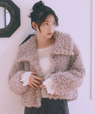 earth music&ecology プードルファーショートブルゾン Pink Beige