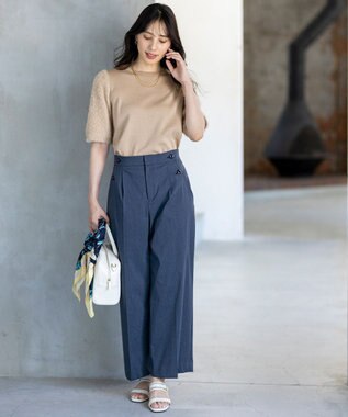 ANY SIS S 【ストレッチ・接触冷感・撥水・UVカット・洗える】エアリーストレッチ ワイドパンツ シャンブレー