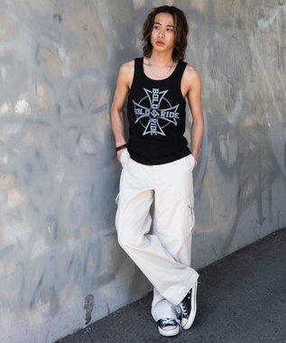 WEGO グラフィックリブタンクトップ ブラック