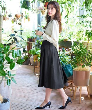 Tiaclasse L 【洗える】フラップポケットタックフレアスカート ブラック