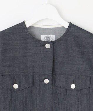 J.PRESS LADIES 【洗える】セルロースシャンブレー ノーカラー デニム ジャケット ネイビー系