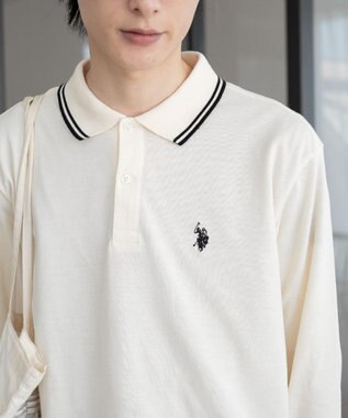 WEGO 【25年秋冬新作/ユニセックスITEM/SMLサイズ展開】別注USPOLOラインポロシャツ（長袖） ホワイトアイボリー