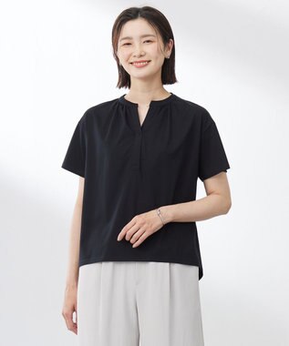 【洗える・接触冷感】プレーティングジャージー バンドカラー カットソー