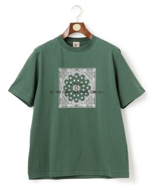 J.PRESS MEN ペイズリーバンダナプリントTシャツ スモーキーグリーン系