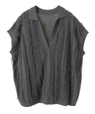 CRAFT STANDARD BOUTIQUE シアーフリンジスキッパーニットプルオーバー Charcoal Gray