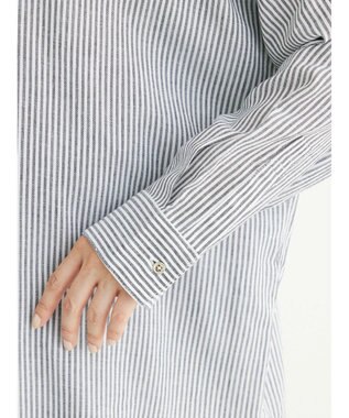 Green Parks リネンレーヨン２ｗａｙシャツ Stripe Black