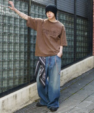 WEGO 【ユニセックス着用ITEM/MLサイズ展開】ブリーチダメージアップリケT（SS） ブラウン