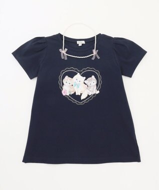 ANY KIDS ネックレス付き ネコTシャツ ネイビー
