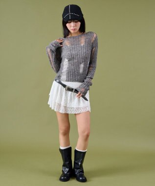 WEGO ダメージショートニット グレー