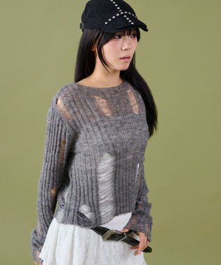 WEGO ダメージショートニット グレー