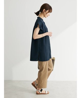 Green Parks 接触冷感　比翼シャツチュニック Dark Navy