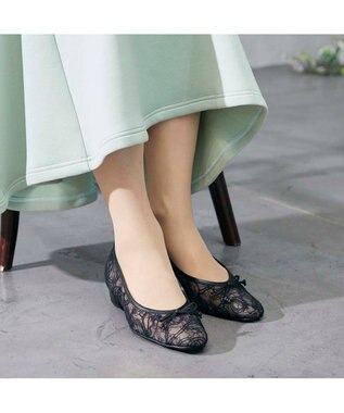 Riz raffinee <Riz raffinee>リボン付きレースフラットシューズ ブラック