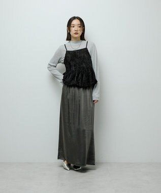 Green Parks すっきり見えシルエットサテンナロースカート Charcoal Gray