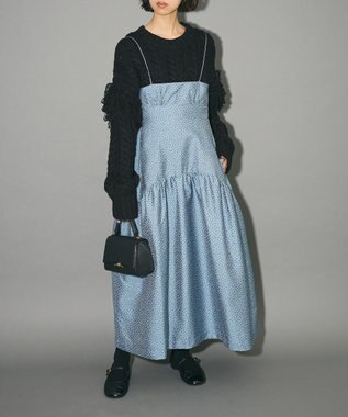 Green Parks フリンジスリーブショート丈ケーブルニット Black