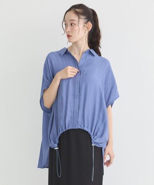 earth music&ecology 【接触冷感】裾ドロストフレンチスリーブシャツ Blue