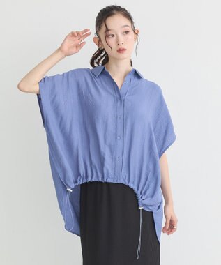 earth music&ecology 【接触冷感】裾ドロストフレンチスリーブシャツ Blue