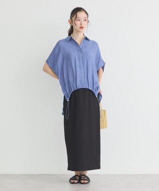 earth music&ecology 【接触冷感】裾ドロストフレンチスリーブシャツ Blue