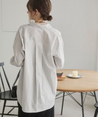 WEGO 【ANGIE VINTAGE】スカーフ付きオーバーサイズストライプシャツ ホワイトその他