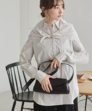 WEGO 【ANGIE VINTAGE】スカーフ付きオーバーサイズストライプシャツ ホワイトその他