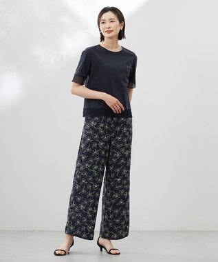 J.PRESS LADIES 【洗える】スムースジャージー レース カットソー ネイビー系