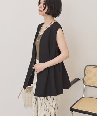 AMERICAN HOLIC 【イージーケア】リネンライクペプラムベスト Black