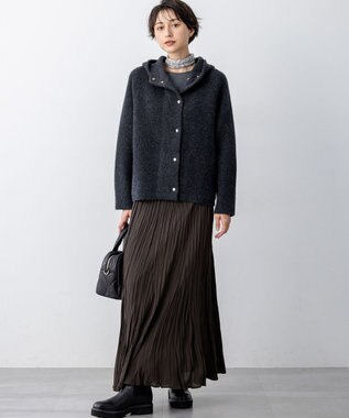 23区 ラクーンブレンドダブルフェイス ニット フーディー グレー系